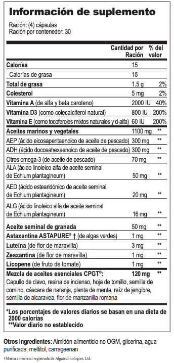 Complejo de aceites esenciales y ácidos grasos omega (120 cápsulas), Veo Mega